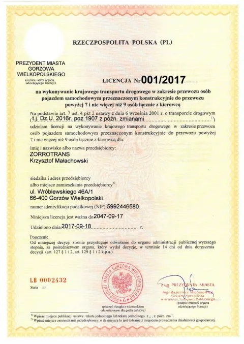 Licencja Prezydenta Miasta Gorzowa