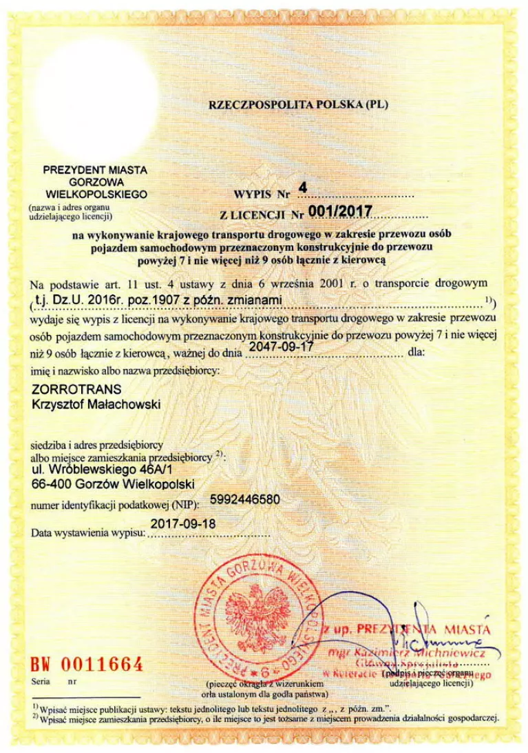 Licencja Prezydenta Miasta Gorzowa - wypis 4